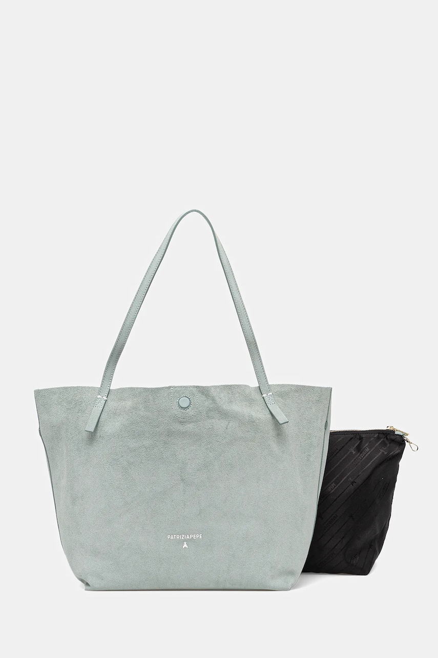 Oboustranná kožená kabelka Patrizia Pepe tyrkysová barva, 2B0130 L153