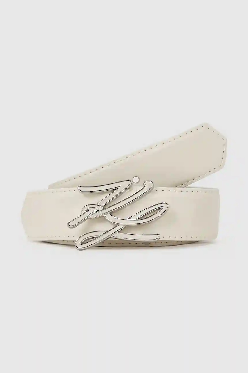 Oboustranný kožený pásek Karl Lagerfeld K/AUTOGRAPH dámský, béžová barva, A4W33022