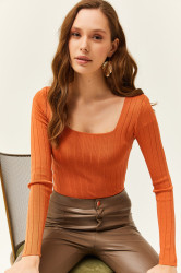 Olalook Women's Onion Skin Square Neck Thick Ribbed Knitwear Blouse