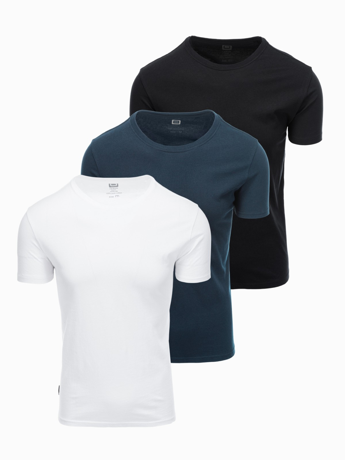 Ombre BASIC men's cotton t-shirt set with round neckline - black/white/ navy