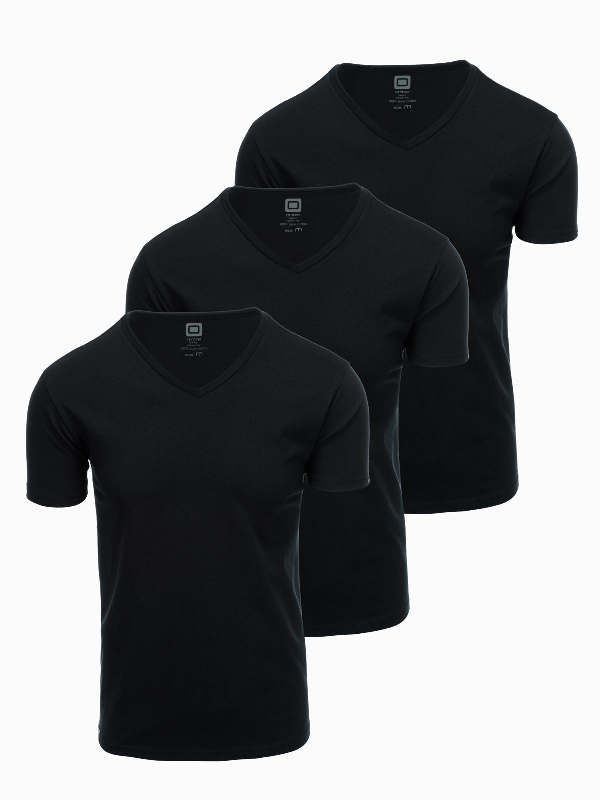 Ombre BASIC men's cotton V-neck t-shirt set - 3x black