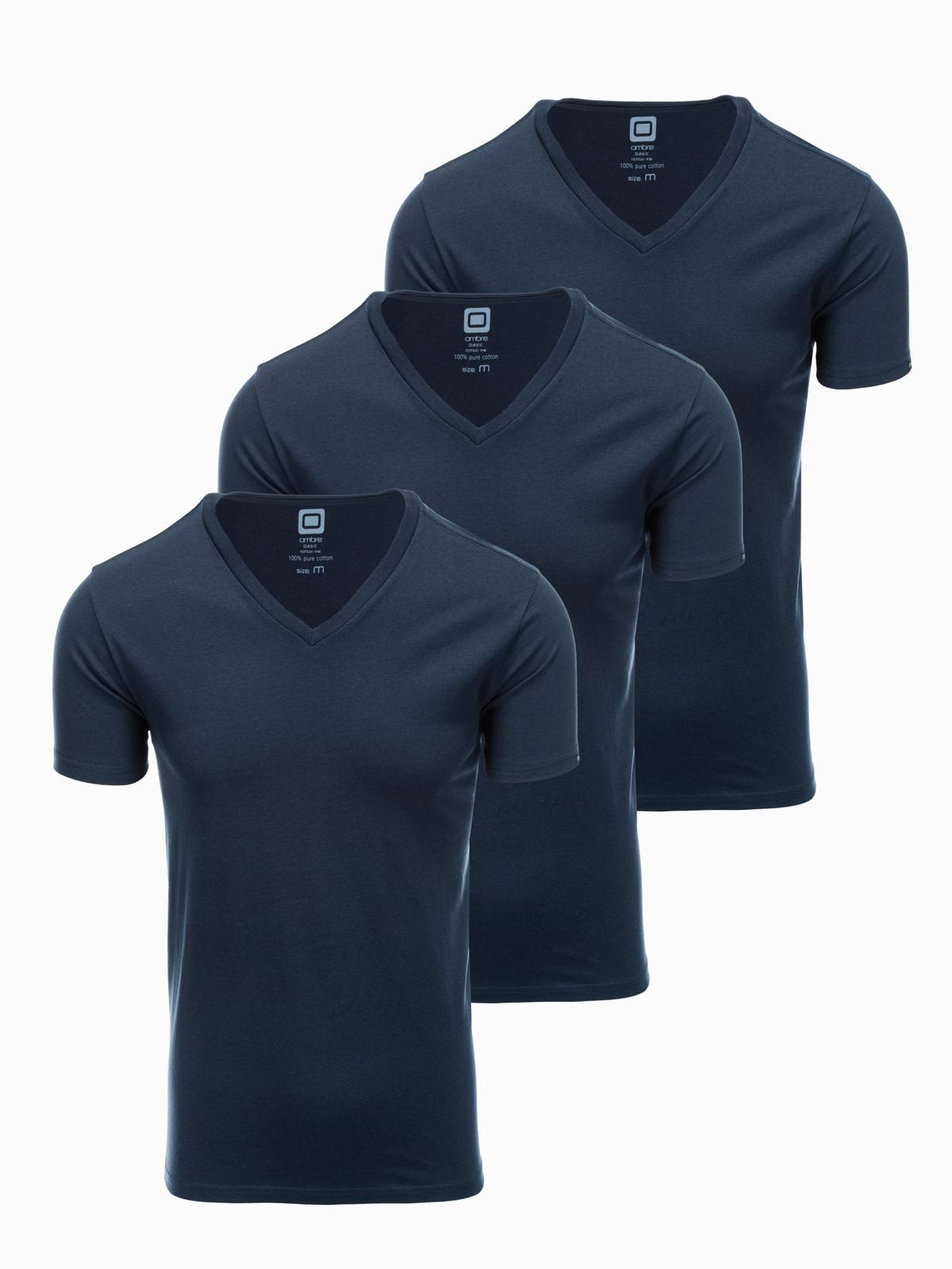 Ombre BASIC men's V-neck cotton shirt set - 3x navy blue
