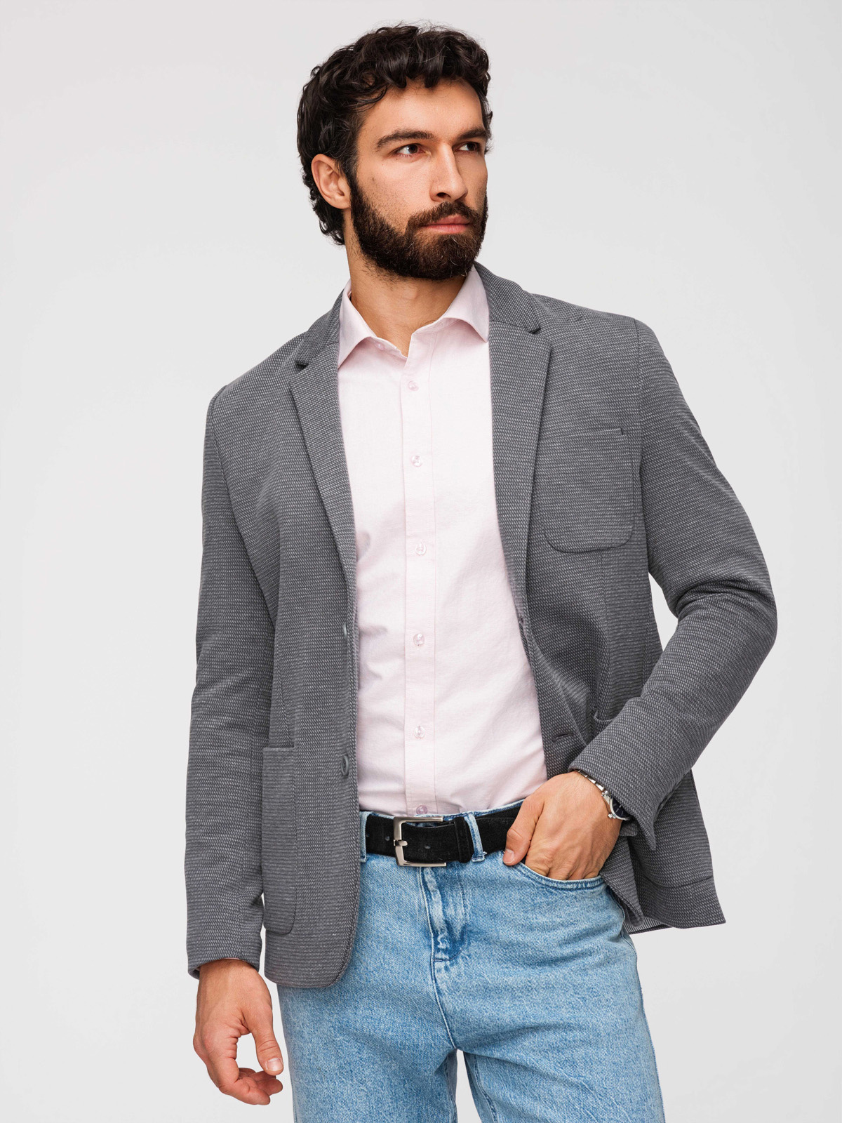 Ombre Elegant fitted men's structured knit blazer- graphite