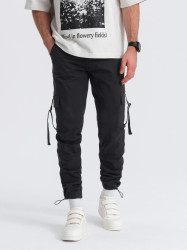 Ombre Men's cargo pants STRAIGHT LEG with stripes on pockets - black