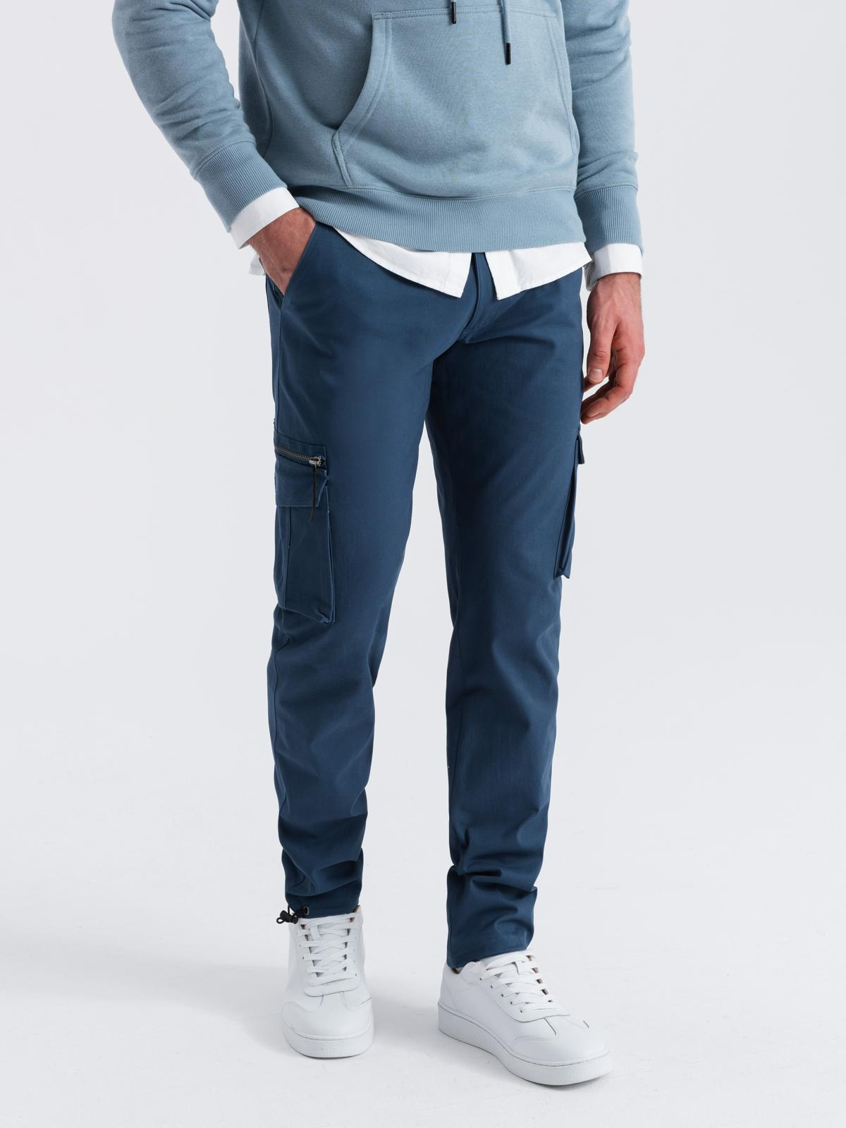 Ombre Men's cargo pants STRAIGHT LEG with triangle pins on pocket - dark blue
