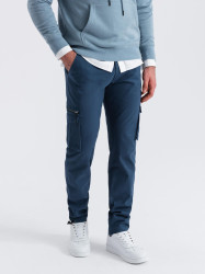 Ombre Men's cargo pants STRAIGHT LEG with triangle pins on pocket - dark blue