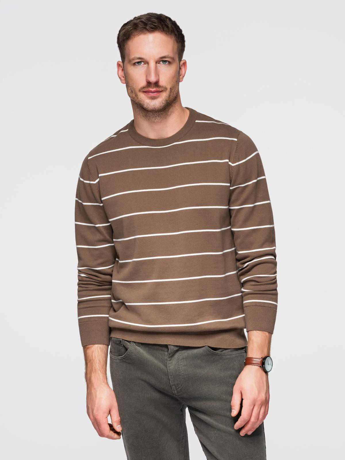 Ombre Men's casual sweater with horizontal stripes - brown