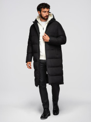 Ombre Men's classic long hooded jacket - black