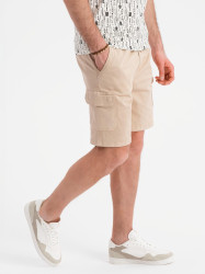 Ombre Men's cotton cargo shorts with elastic waistband - beige