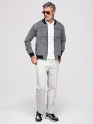 Ombre Men's denim bomber jacket with stone wash effect - grey