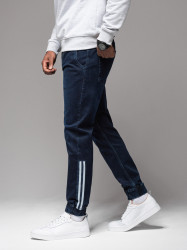 Ombre Men's denim joggers with piping - dark blue