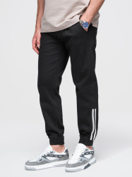 Ombre Men's denim joggers with piping - black