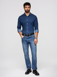 Ombre Men's denim shirt with lyocell and embroidery on chest - dark blue