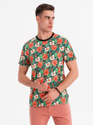 Ombre Men's full print floral pattern cotton t-shirt - black