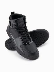 Ombre Men's high boots sneakers with shiny elements - black