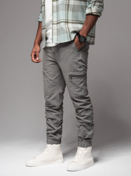 Ombre Men's jogger pants with cargo pockets and print - gray