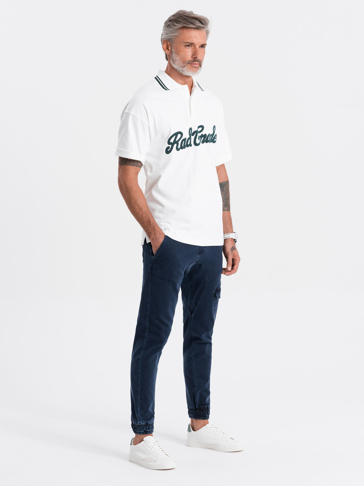 Ombre Men's JOGGERS pants with cargo pocket - navy blue