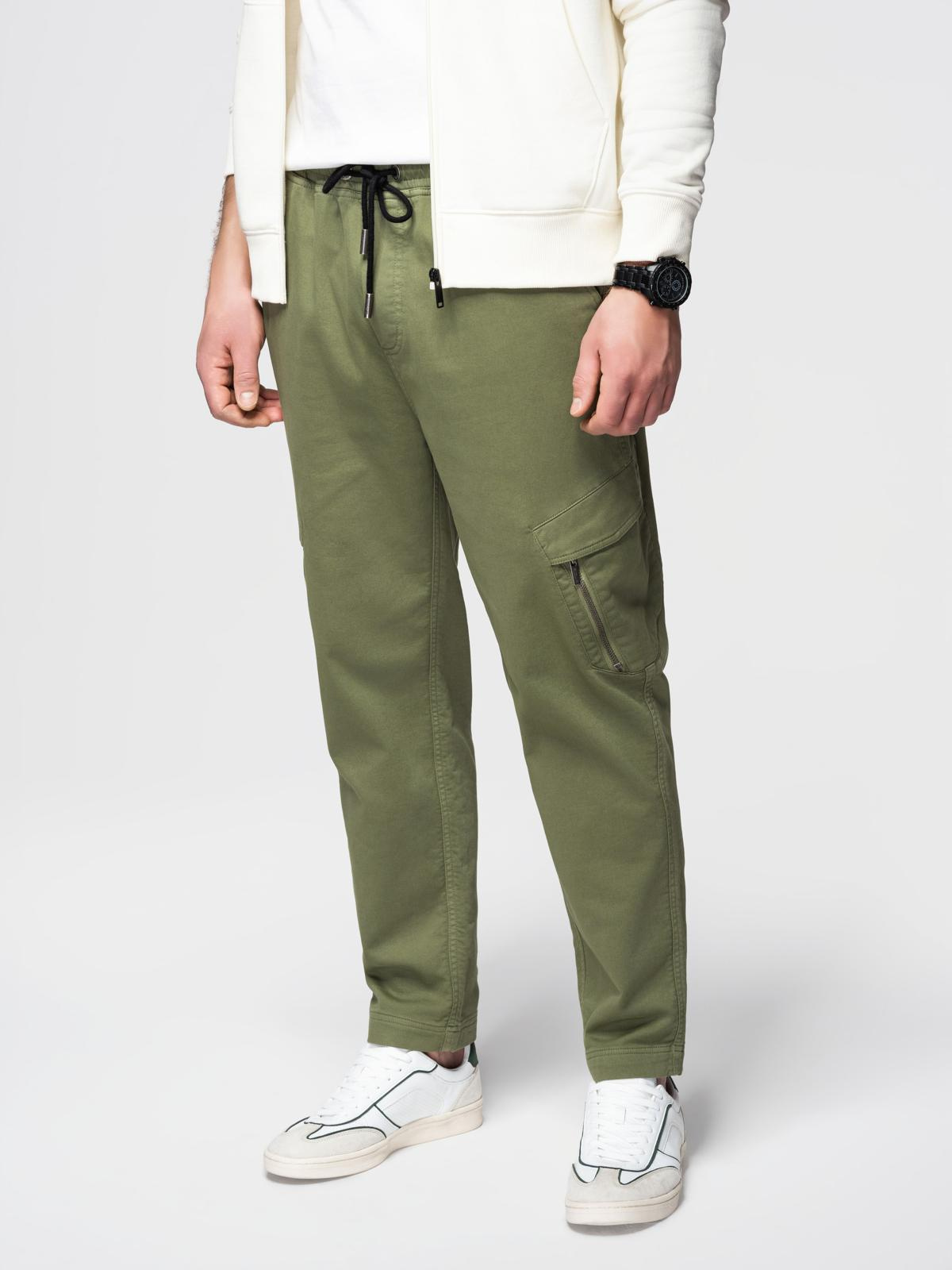 Ombre Men's knit joggers with cargo pockets - olive