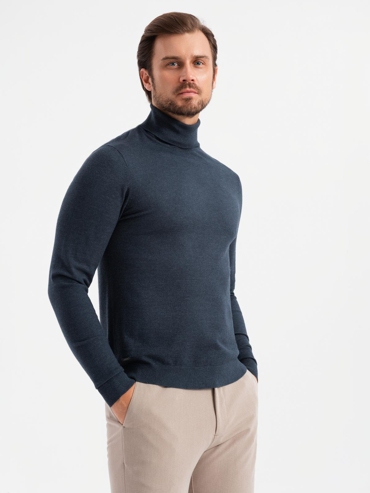 Ombre Men's knitted turtleneck with viscose - navy blue