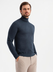 Ombre Men's knitted turtleneck with viscose - navy blue