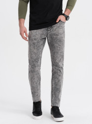 Ombre Men's marbled denim pants with raw-leg SLIM FIT - grey