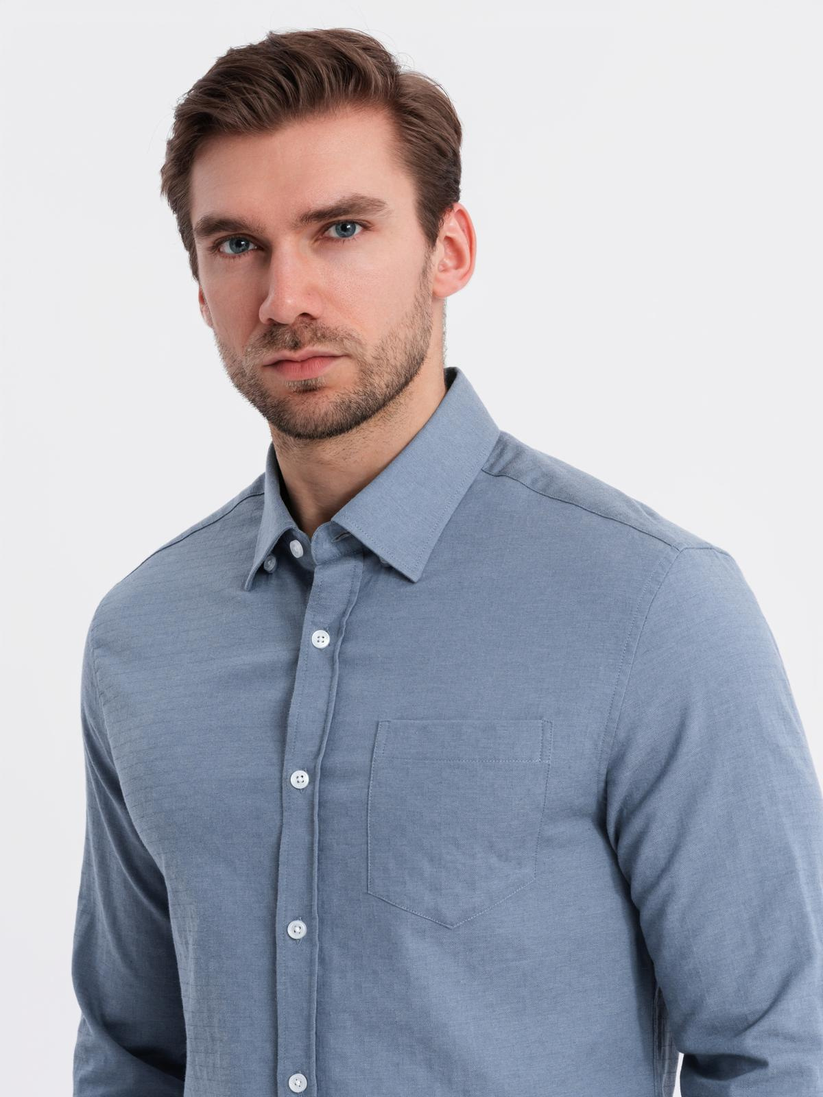 Ombre Men's SLIM FIT shirt in decorative fabric with pocket - blue OM-SHCS