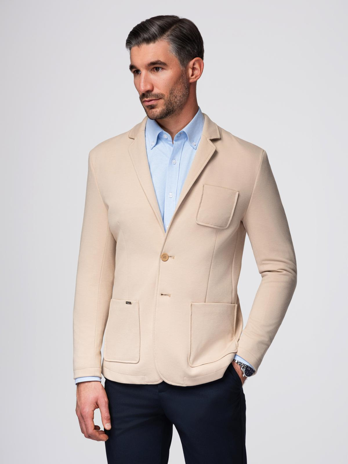 Ombre Men's SLIM knit jacket with subtle texture - beige