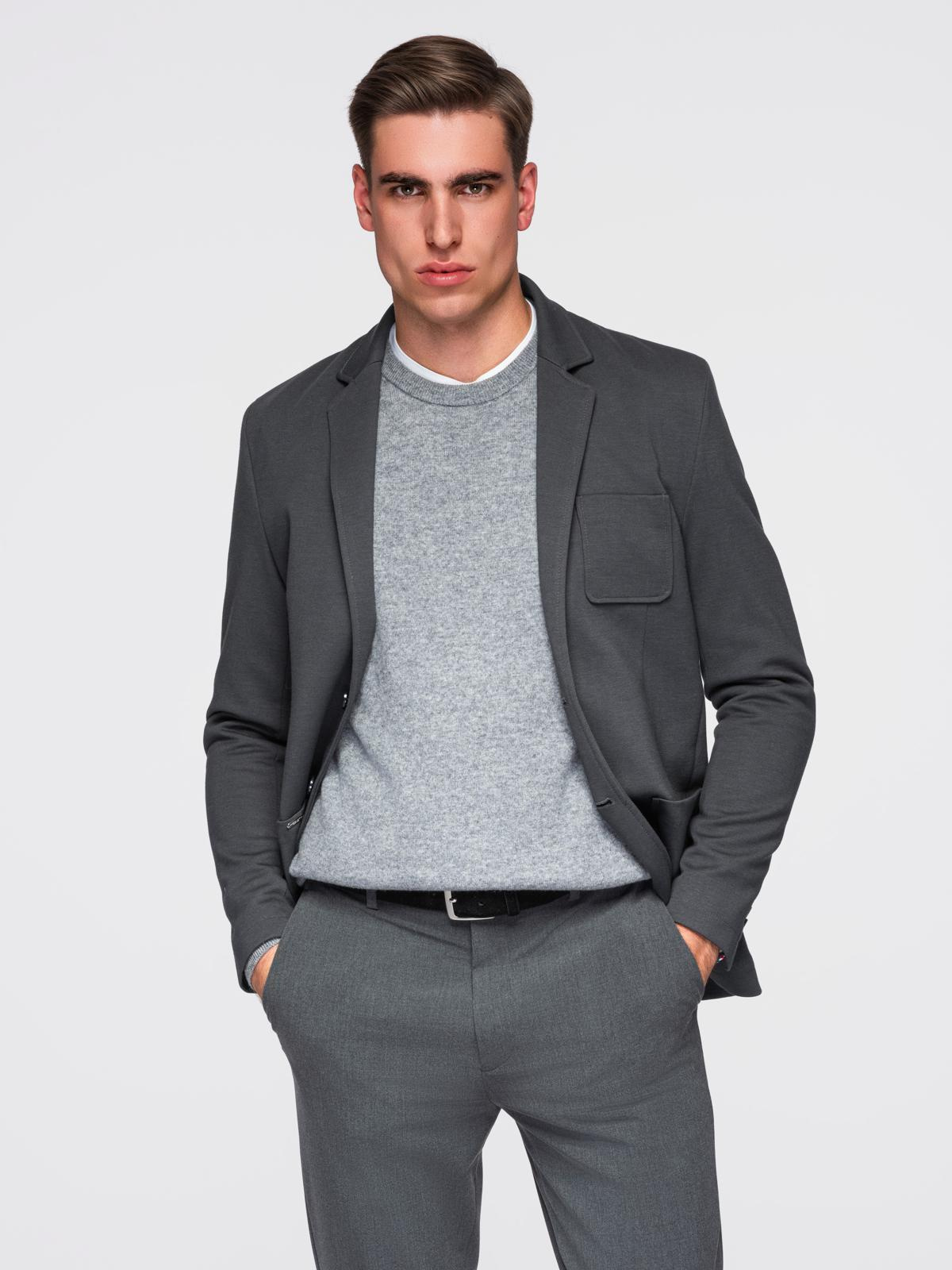 Ombre Men's SLIM knit jacket with subtle texture - graphite