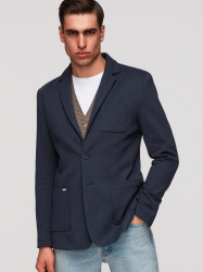 Ombre Men's SLIM knit jacket with subtle texture - navy blue