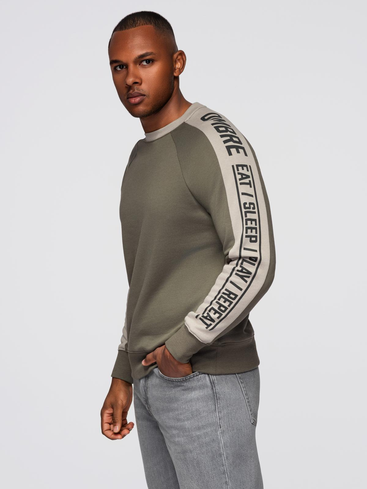 Ombre Men's sweatshirt with contrasting stripes and raglan sleeves - olive