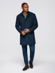 Ombre Men's tailored structured coat with high collar - navy blue