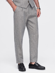 Ombre Men’s tapered-leg trousers with pleats, made from structured fabric – brown melange
