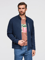 Ombre Structured men's biker jacket with stand-up collar - dark blue