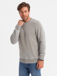 Ombre Washed men's sweatshirt with decorative stitching at the neckline - beige