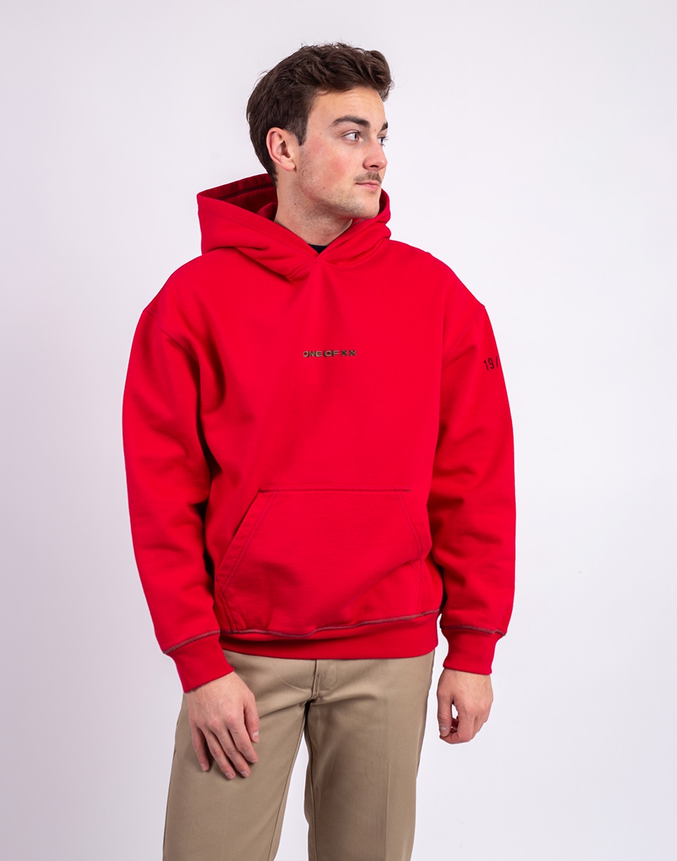 ONE OF XX Red Fleece Embroidered Hoodie Red S