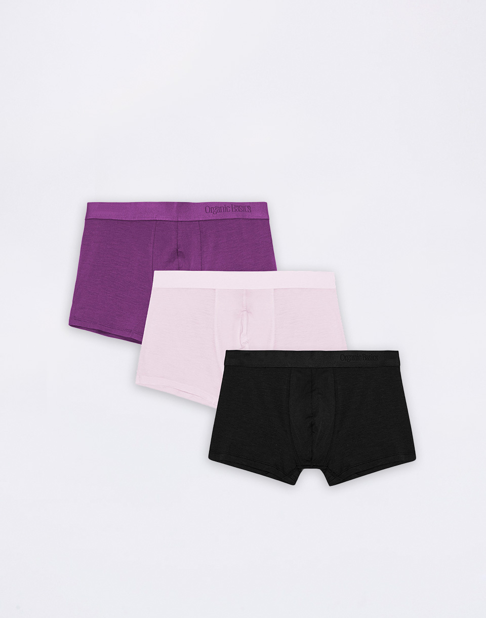 Organic Basics Soft Touch Trunks 3-pack Aubergine / Soft Lilac / Black L