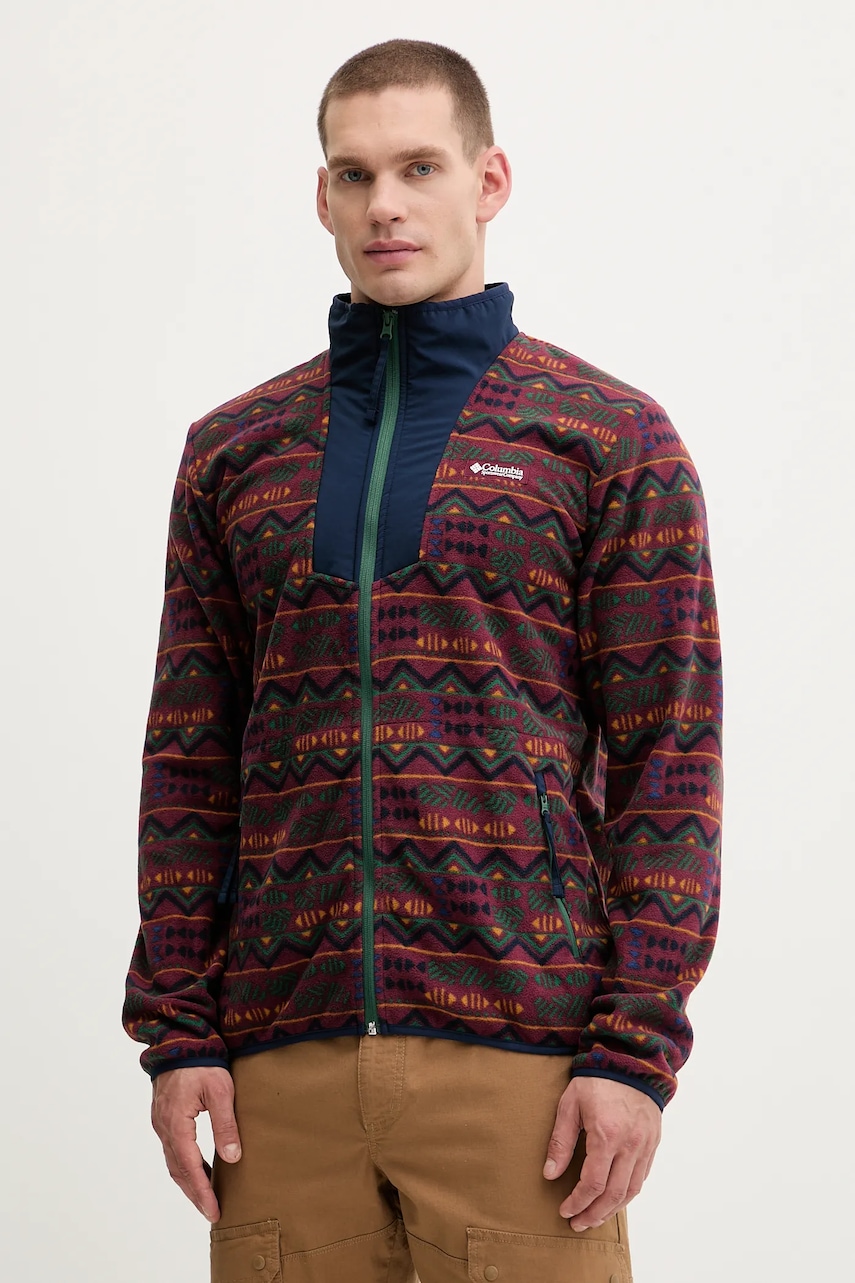 Outdoorová mikina Columbia Sequoia Grove pánská, vínová barva, vzorovaná, 2135511