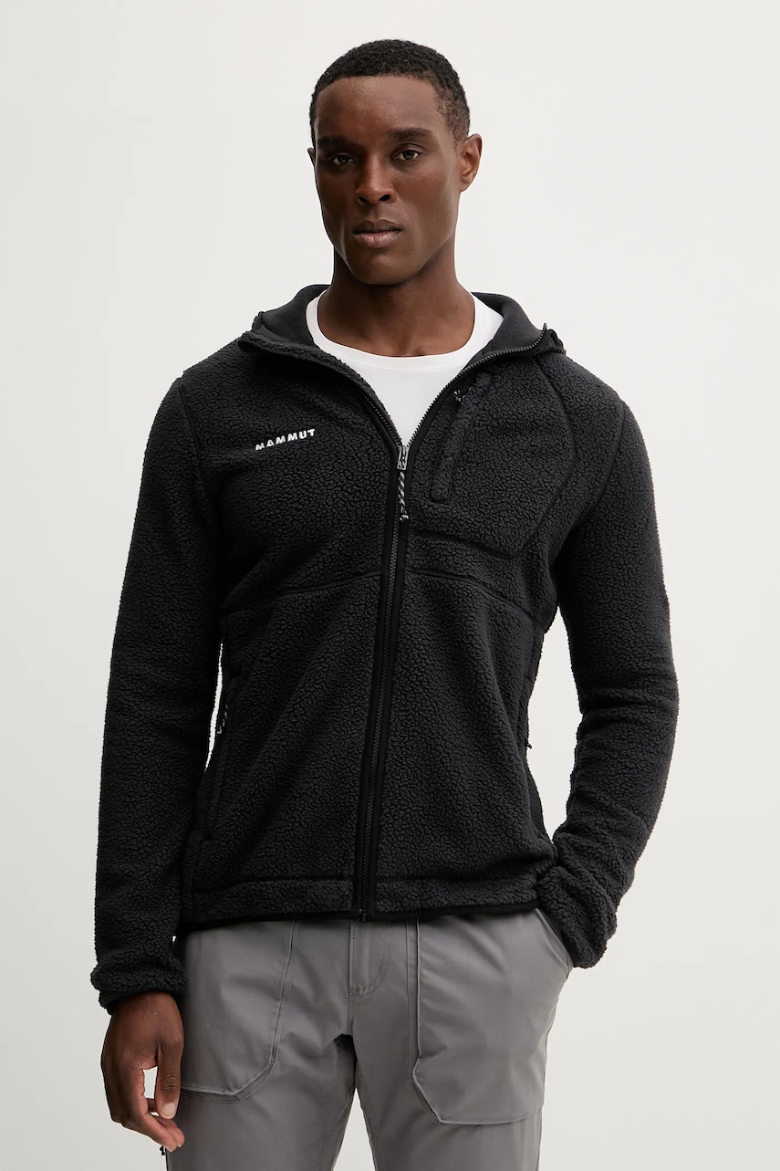 Outdoorová mikina Mammut Falera Pro pánská, černá barva, s kapucí, hladká, 1014.06440