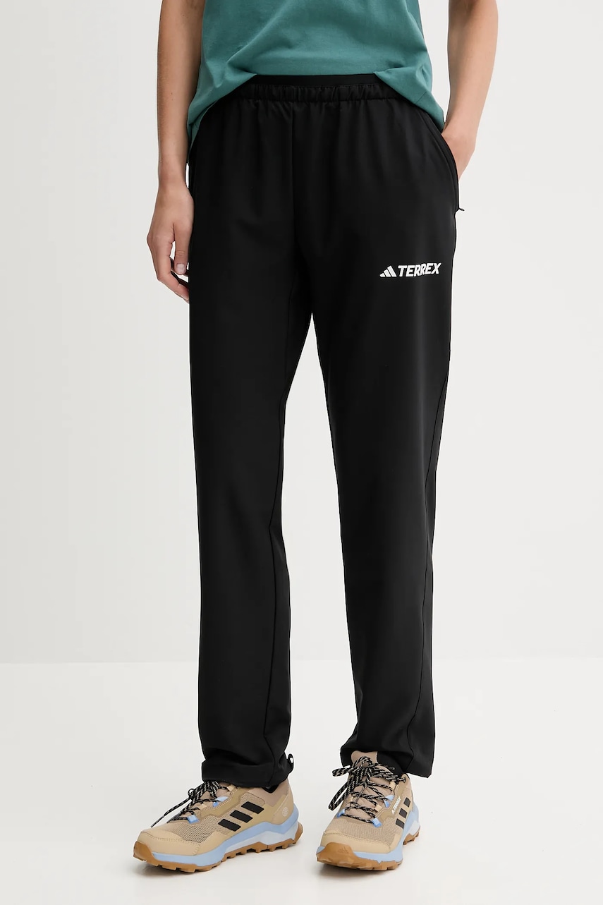 Outdoorové kalhoty adidas TERREX Liteflex dámské, černá barva, medium waist, JF3693