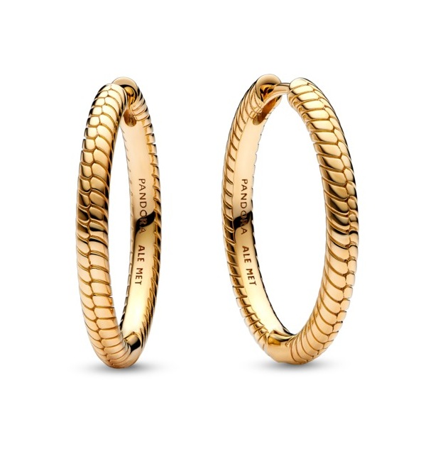 Pandora Kruhové pozlacené náušnice Hadí kůže Shine Moments 269532C00