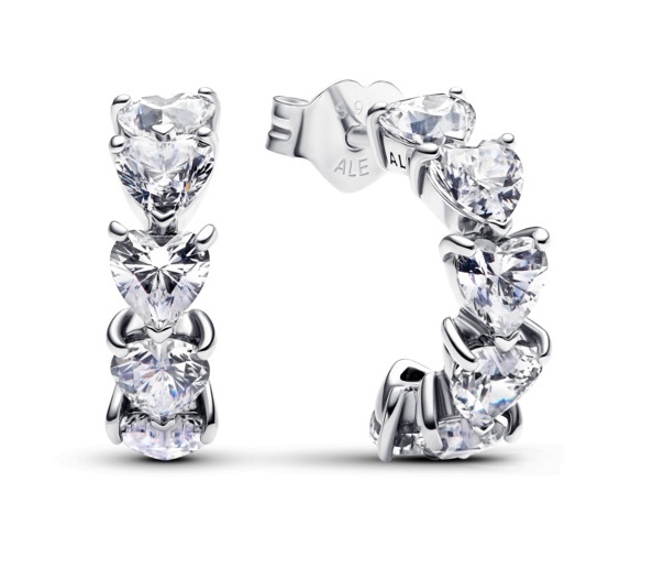 Pandora Stříbrné půlkruhové náušnice Třpytivá srdce Timeless 293657C01