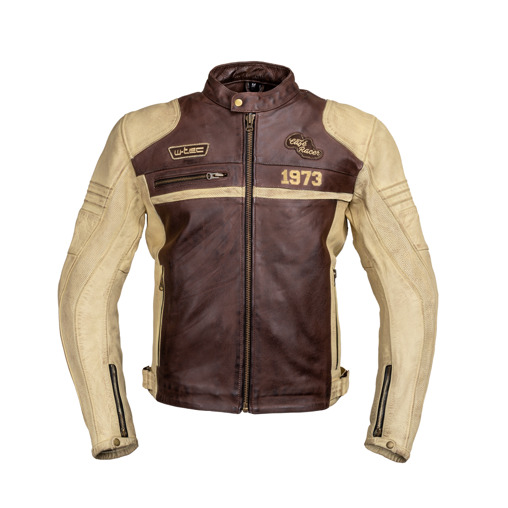 Pánská kožená moto bunda W-TEC Retro černo-hnědo-béžová 5XL