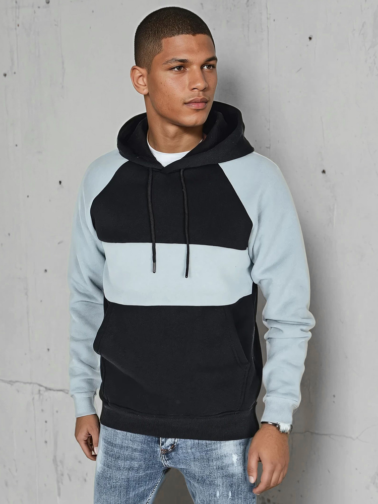 Pánská mikina s kapucí v modro-černých pruzích