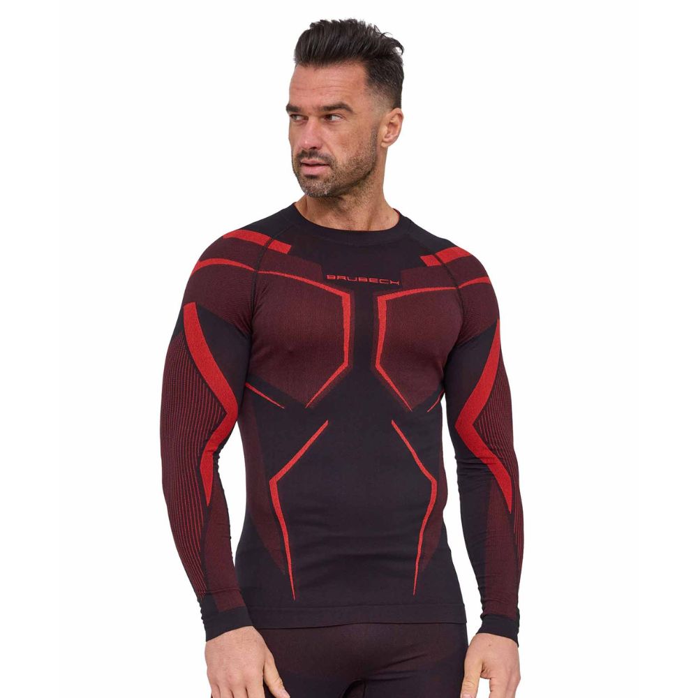 Pánské funkční triko Brubeck Dry s dlouhým rukávem LS1743M Black/Red S