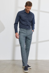 Pánské tmavě modré kalhoty ALTINYILDIZ CLASSICS Slim Fit s očkovým vzorem, elastickým pasem a pružným materiálem