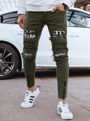 Pánské zelené slim fit džíny s dírami