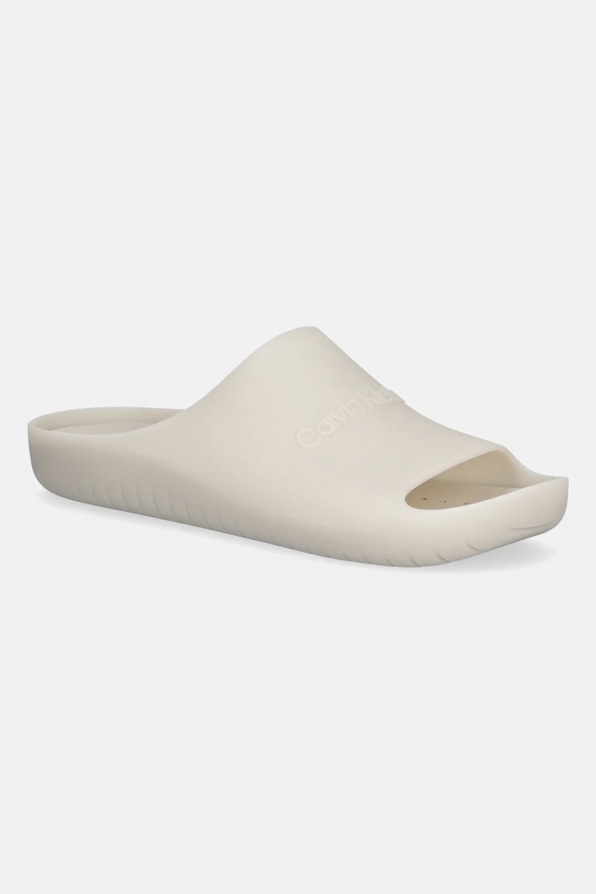 Pantofle Calvin Klein JELLY SLIDE pánské, béžová barva, HM0HM02014