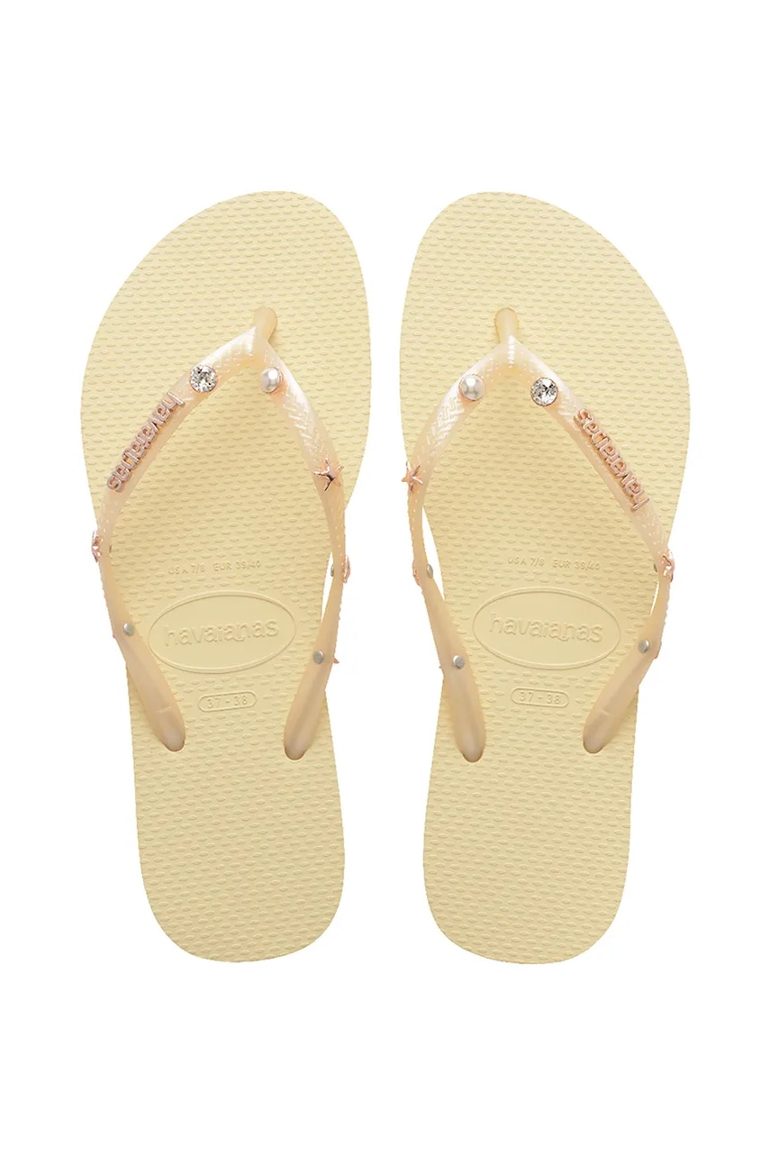 Pantofle Havaianas SLIM LUXURY AQUA dámské, béžová barva, 4149965.9256