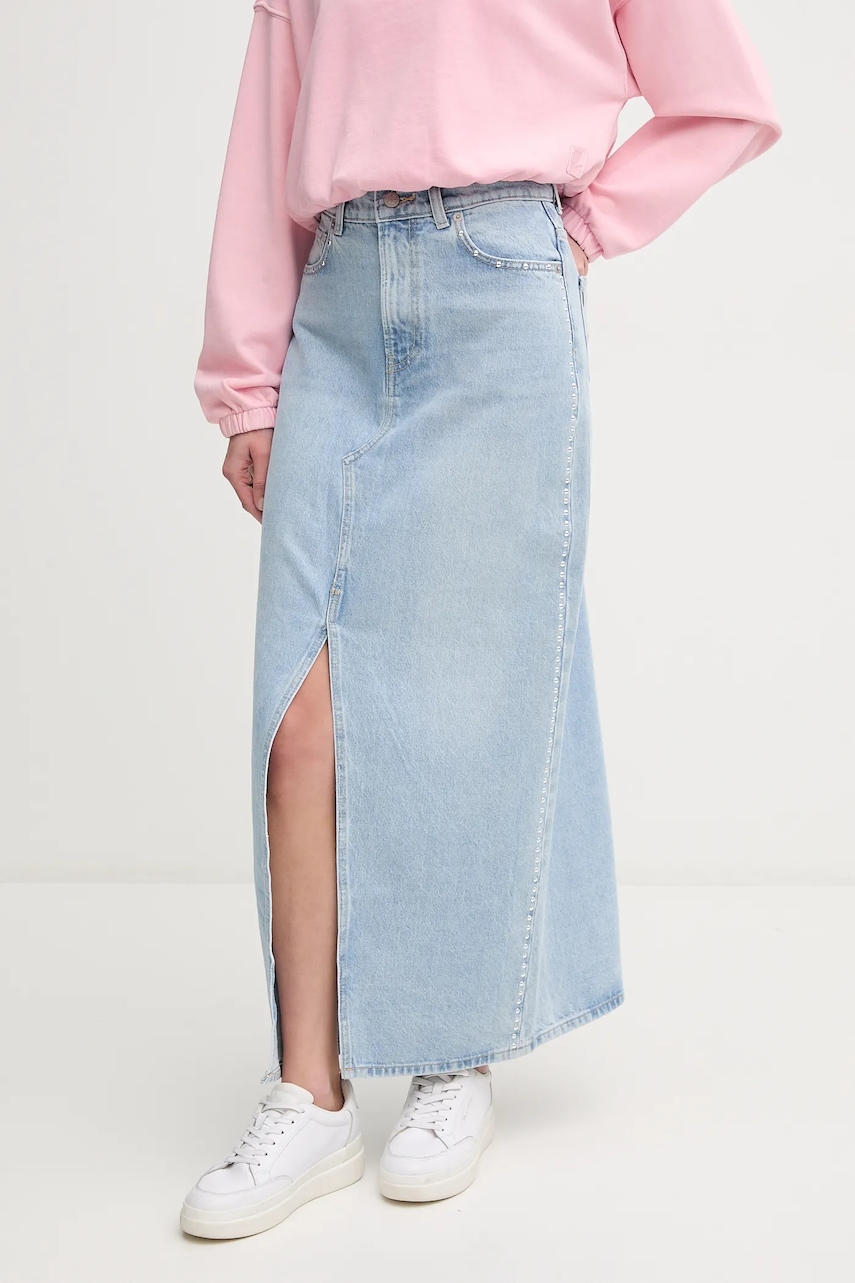 Pepe Jeans  Bavlněná džínová sukně  MAXI SKIRT HW STUD