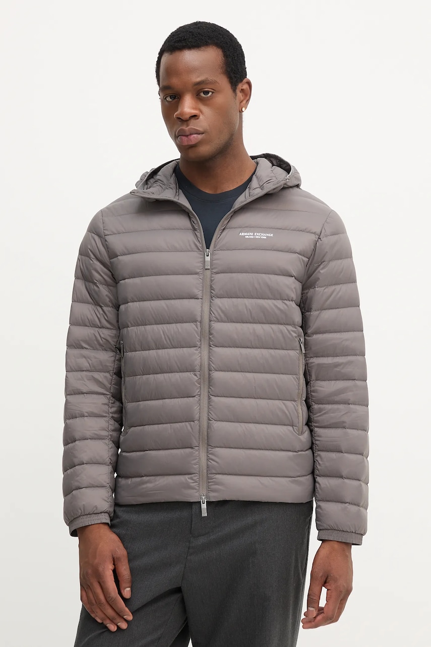 Péřová bunda Armani Exchange hnědá barva, přechodná, XM001577 AF16927